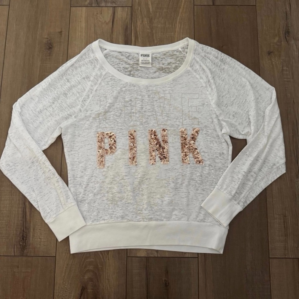 Pink Victorias secret white y2k sheer light weight sequin long sleeve top